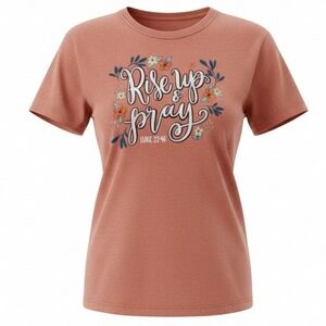 Love in Faith Women T-Shirt Rise Up & Pray Graphic Cotton Blend Casual L